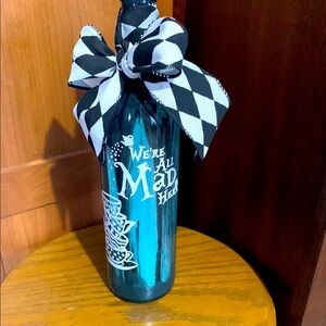 ‘We’re all Mad Here’ Teal & Black Acrylic Pour Bottle Lantern